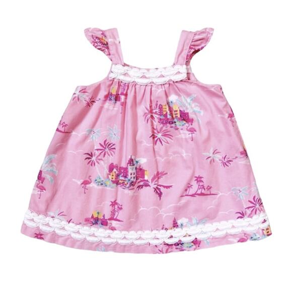 🐞3/$22 Janie And Jack Girls Pink Tropical Resort Dress Size 0-3 Months - Picture 1 of 8